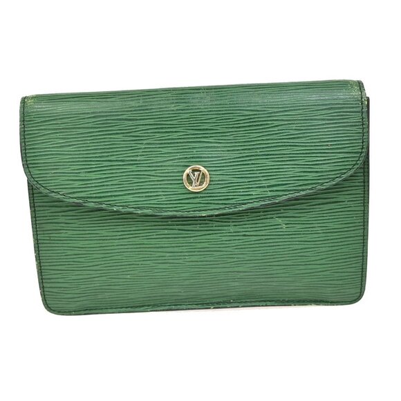 LOUIS VUITTON LV Montaigne 20 Clutch Hand Bag Epi Leather Green M52664 07FC063 - Picture 1 of 16